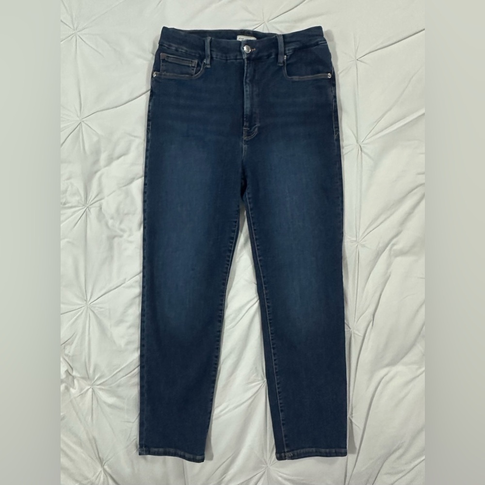 Good American High Rise Skinny Jeans Dark Wash Size 12/31 Stretch Denim